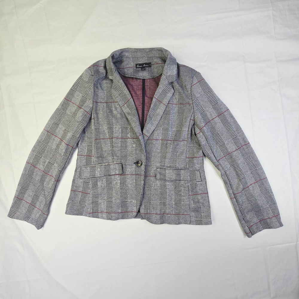 Love Tree Glen Plaid Blazer Women's 2XL Grey Red Single Button Suit Jacket